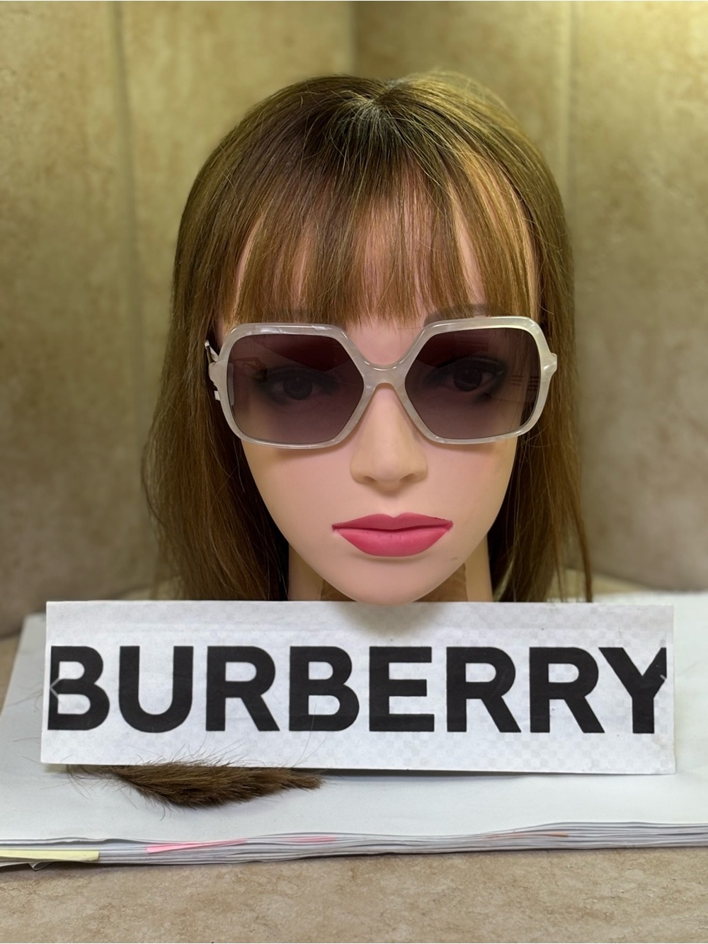 New Burberry B4324 3886/11 Ivory Madreperia Square Sunglasses with Gradient Gray